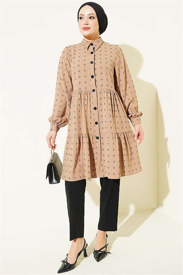 Patterned Layered Tunic, Beige