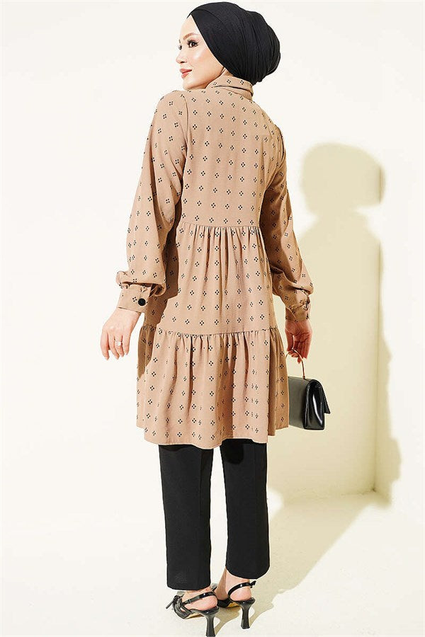Patterned Layered Tunic, Beige