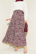 Patterned Layered Viscose Skirt, Burgundy