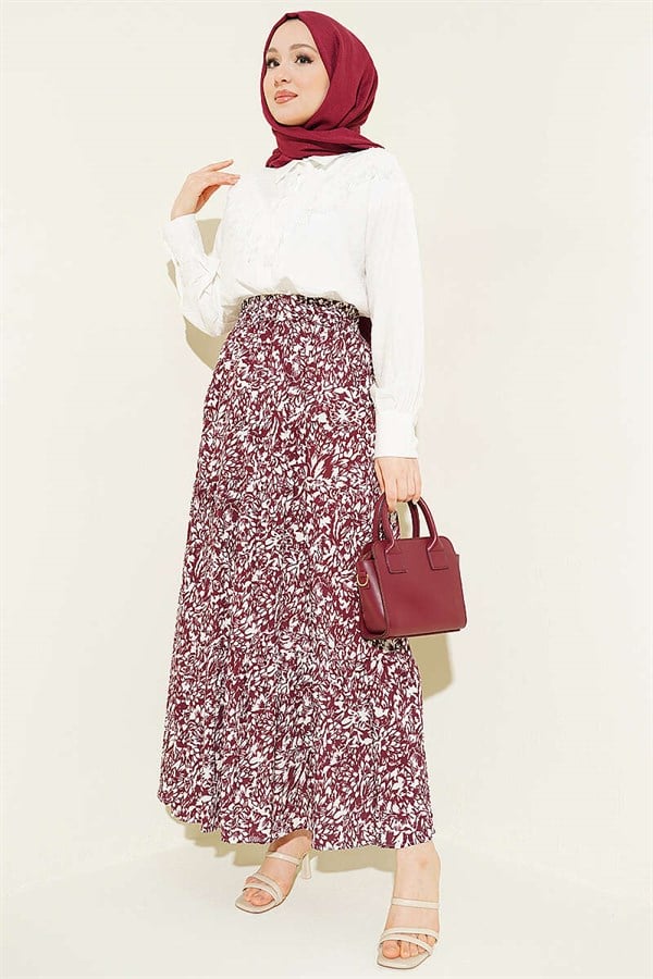 Patterned Layered Viscose Skirt, Burgundy