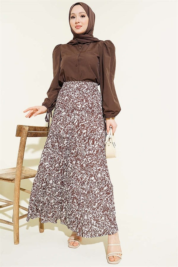 Patterned Layered Viscose Skirt, Brown