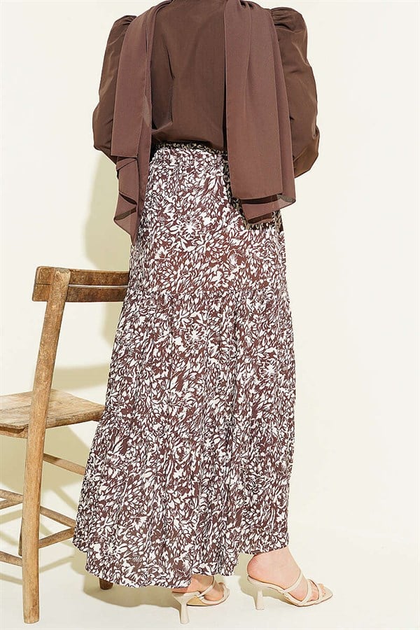 Patterned Layered Viscose Skirt, Brown