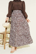 Patterned Layered Viscose Skirt, Brown