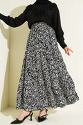 Patterned Layered Viscose Skirt Black