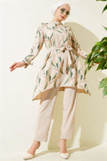Patterned Belted Tunic 2 Piece Set Green