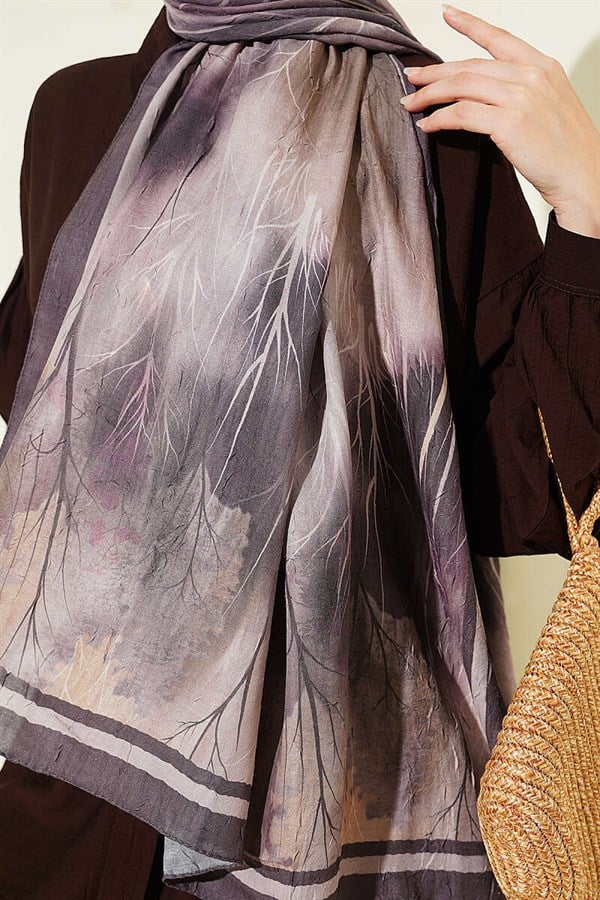 Patterned Liva Modal Crash Scarf, Dark Brown