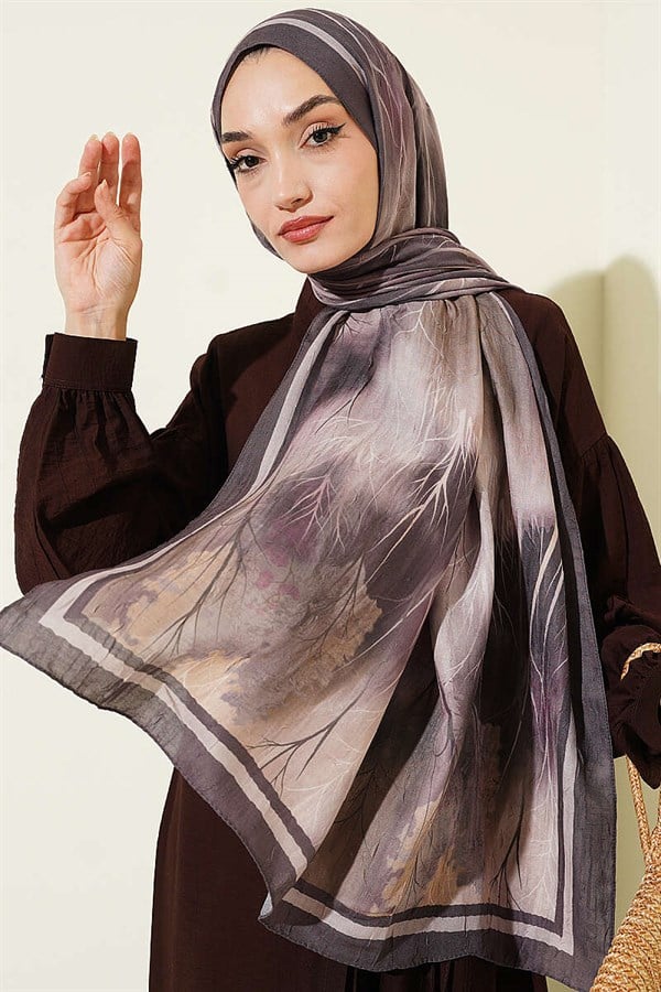 Patterned Liva Modal Crash Scarf, Dark Brown