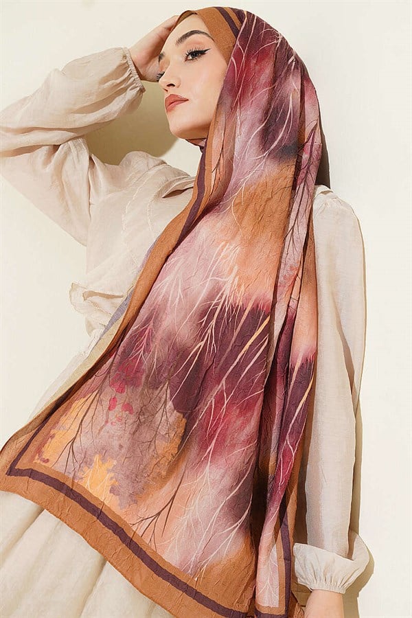 Patterned Liva Modal Crash Scarf Camel