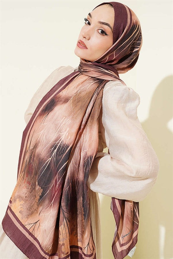 Patterned Liva Modal Crash Scarf in Coffee