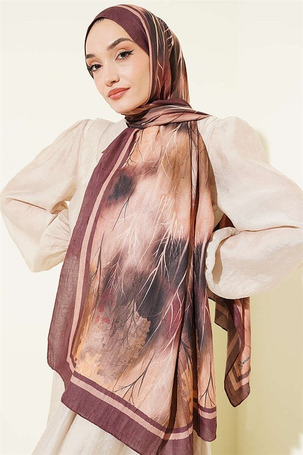 Patterned Liva Modal Crash Scarf in Coffee
