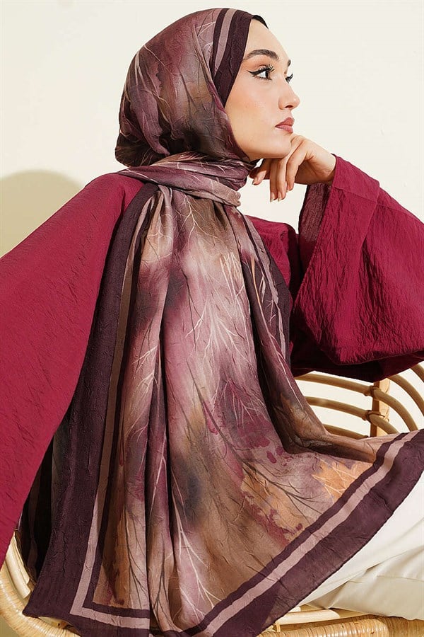 Patterned Liva Modal Crush Shawl Chestnut