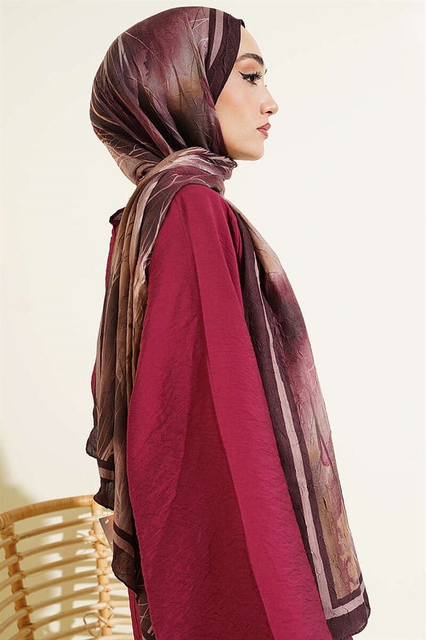 Patterned Liva Modal Crush Shawl Chestnut
