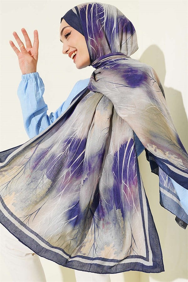 Patterned Liva Modal Crash Scarf, Navy Blue