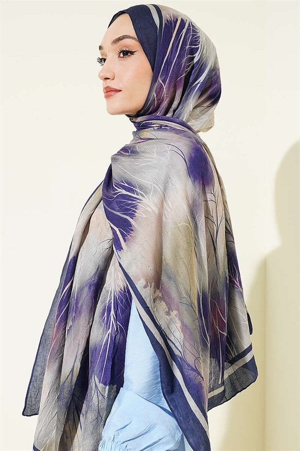 Patterned Liva Modal Crash Scarf, Navy Blue