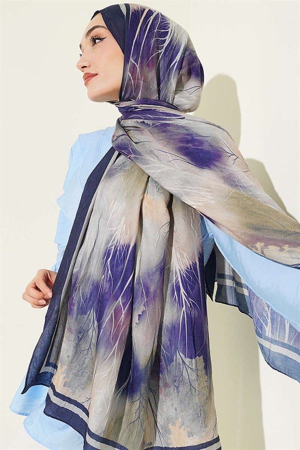 Patterned Liva Modal Crash Scarf, Navy Blue