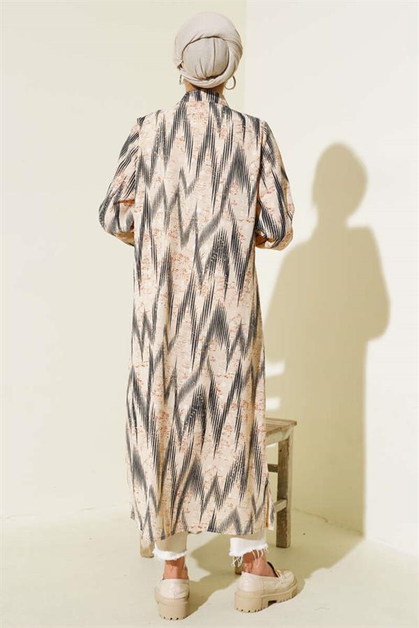 Patterned Metal Buttoned Long Shirt Black
