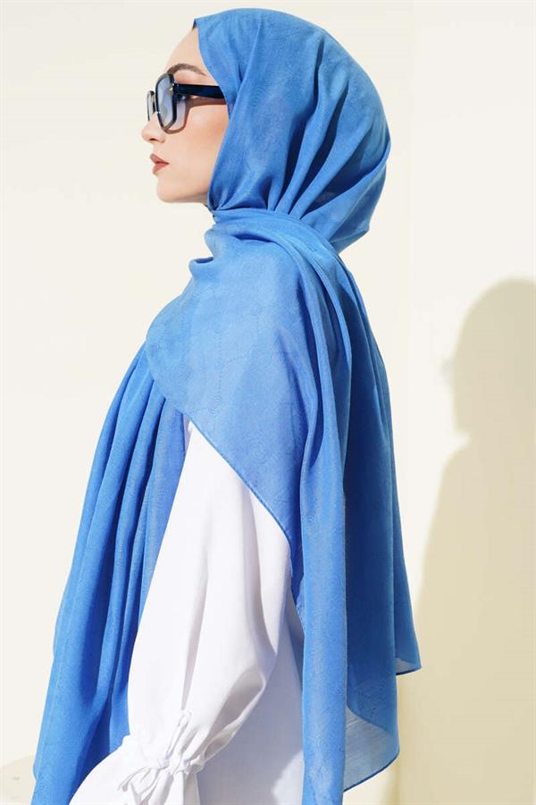 Patterned Monogram Shawl Blue