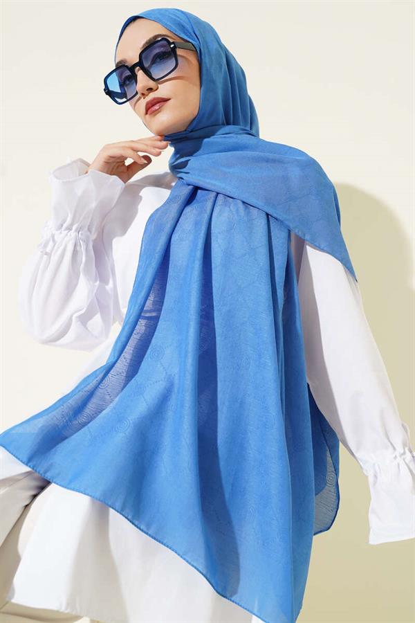 Patterned Monogram Shawl Blue