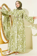 Patterned Dress with Front Tie Detail, Light Green