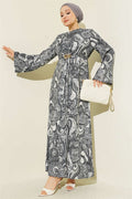 Patterned Dress with Tie-Front Detail, Grey