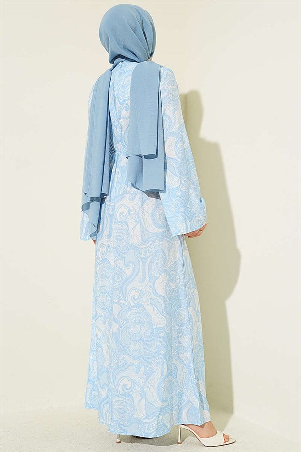 Patterned Dress with Tie-Front Detail, Blue