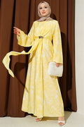 Patterned Dress with Tie-Front Detail, Yellow