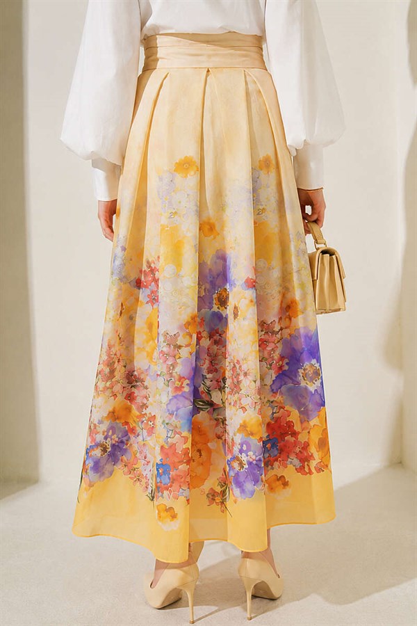 Patterned Pleated Skirt Yellow