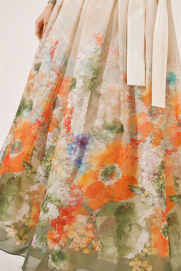 Patterned Pleated Skirt, Aqua Green