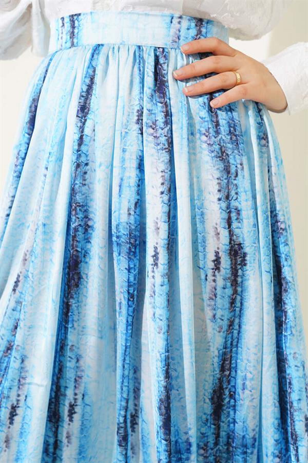 Patterned Pleated Satin Skirt Baby Blue