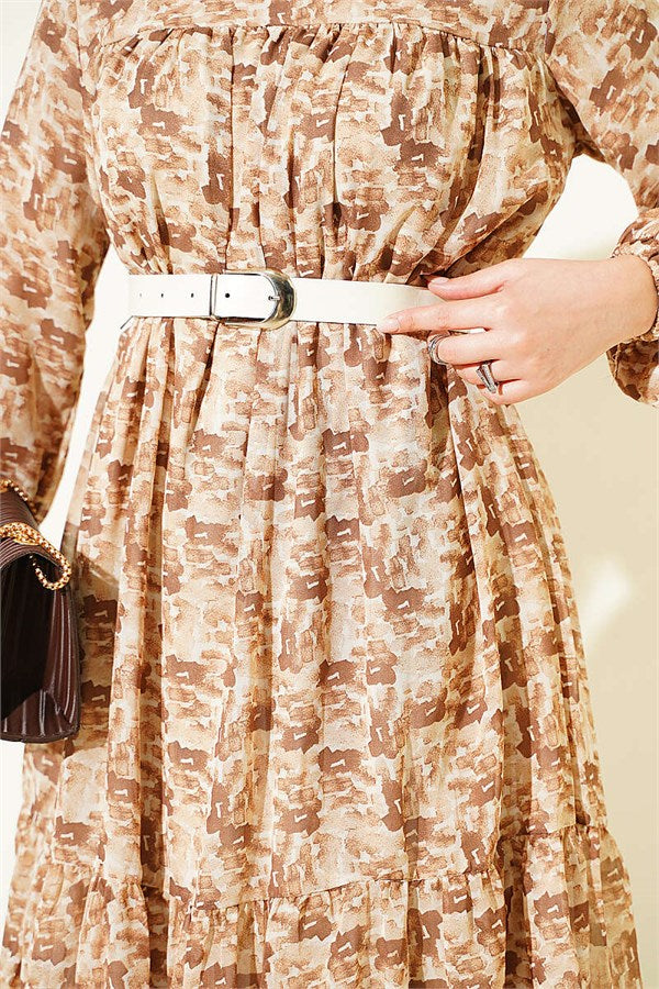 Patterned Tunic with Yoke Detail, Camel