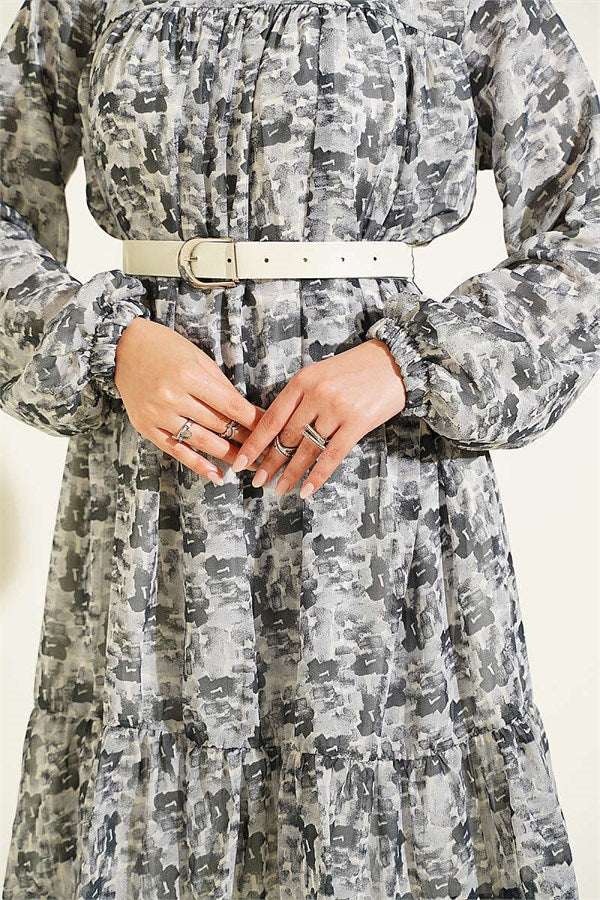 Patterned Tunic with Yoke Detail, Grey