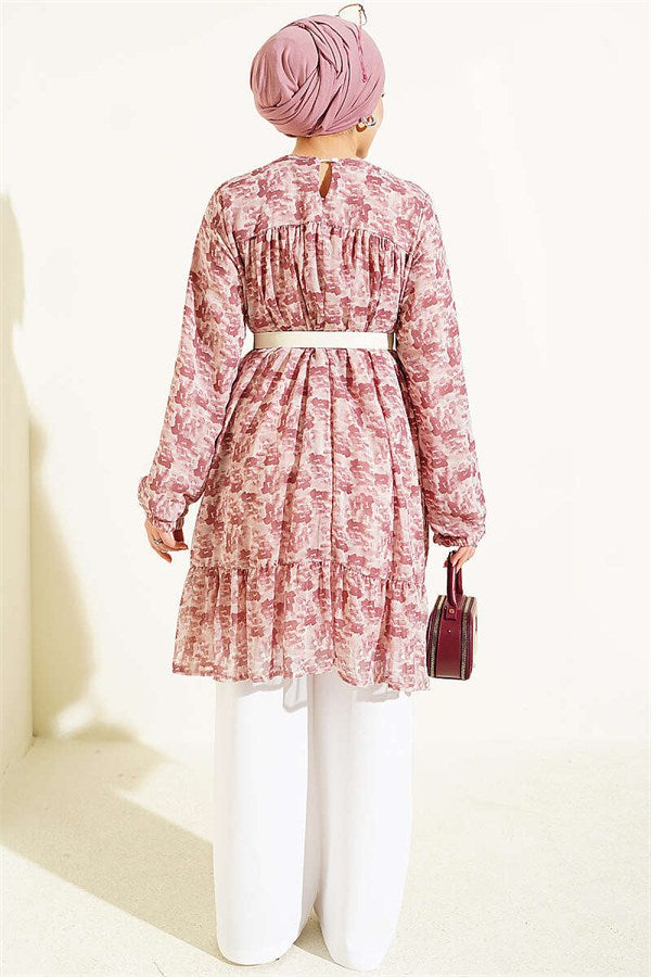 Patterned Tunic with Yoke Detail, Rose Pink