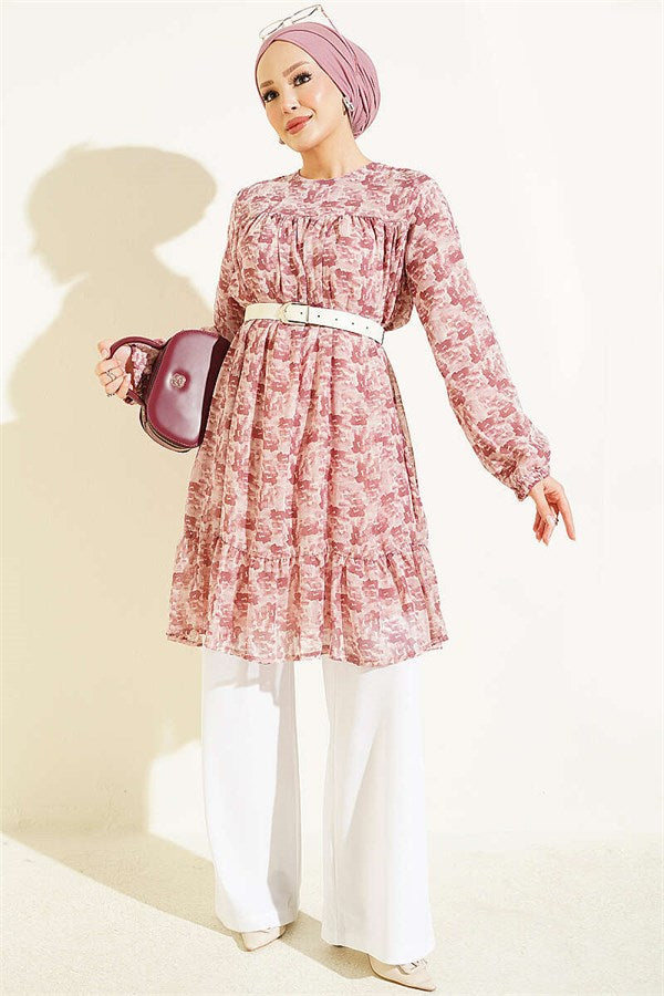 Patterned Tunic with Yoke Detail, Rose Pink