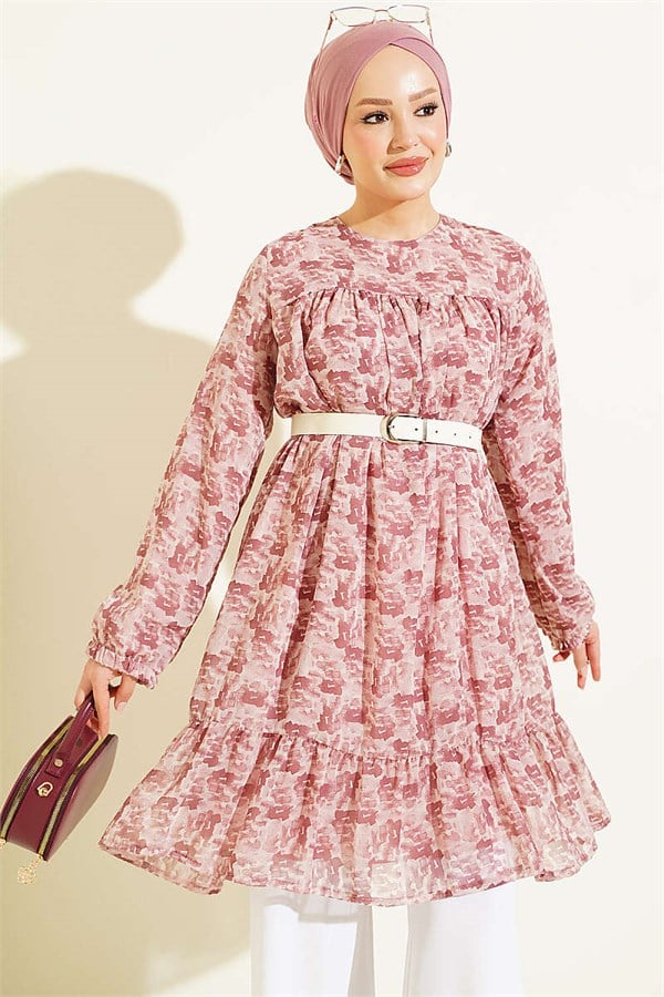 Patterned Tunic with Yoke Detail, Rose Pink