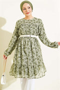 Patterned Tunic with Yoke Detail, Khaki