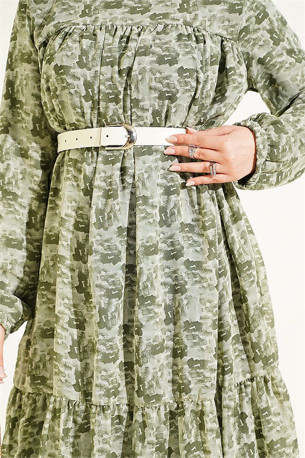 Patterned Tunic with Yoke Detail, Khaki