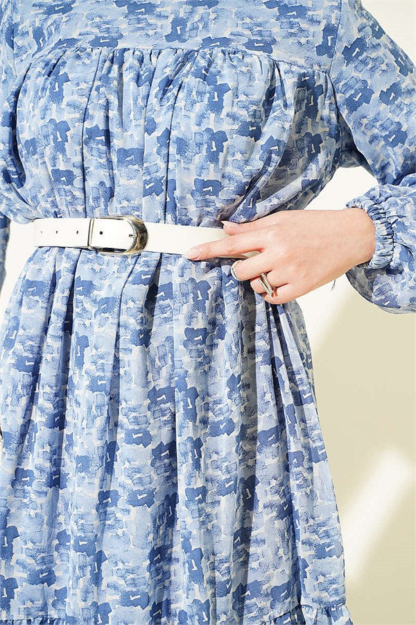 Patterned Tunic with Yoke Detail, Blue