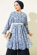 Patterned Tunic with Yoke Detail, Blue