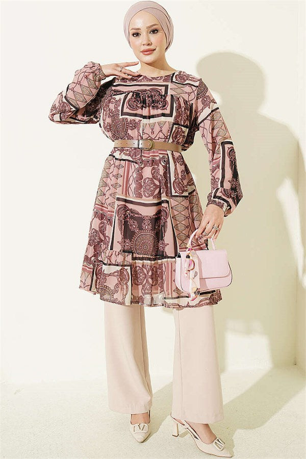 Patterned Chiffon Tunic Powder Pink