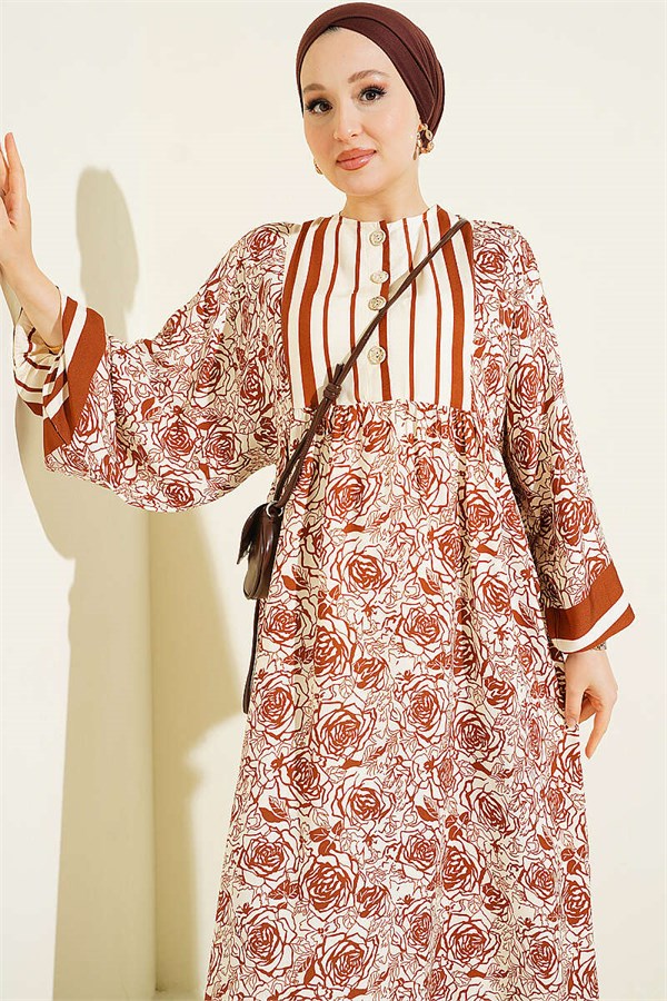 Vertical Striped Belmando Patterned Dress in Brown