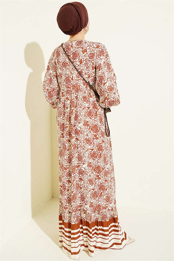 Vertical Striped Belmando Patterned Dress in Brown