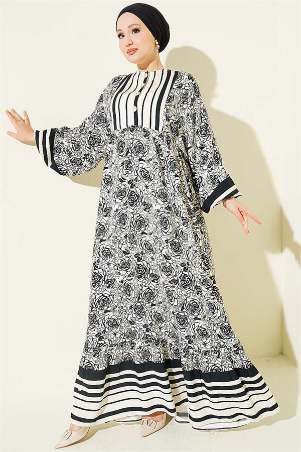 Vertical Striped Belmando Patterned Dress, Black