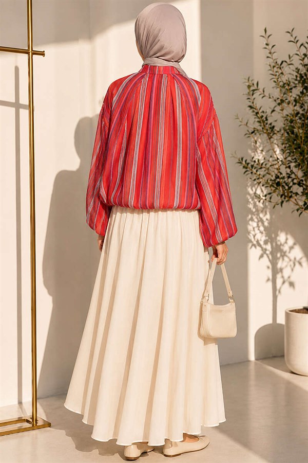 Vertically Striped Zip-Up Short Jacket, Orange