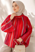 Vertical Striped Wide-Sleeved Tunic Orange