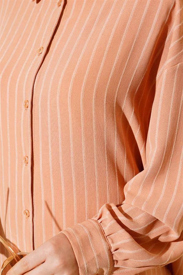 Straight Striped Casual Shirt Camel