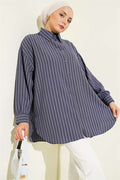 Vertically Striped Loose Shirt, Smoke Grey