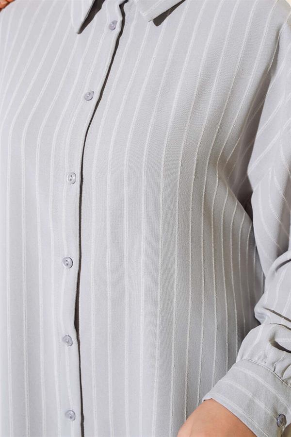 Vertical Striped Casual Shirt Gray
