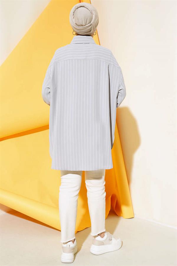 Vertical Striped Casual Shirt Gray