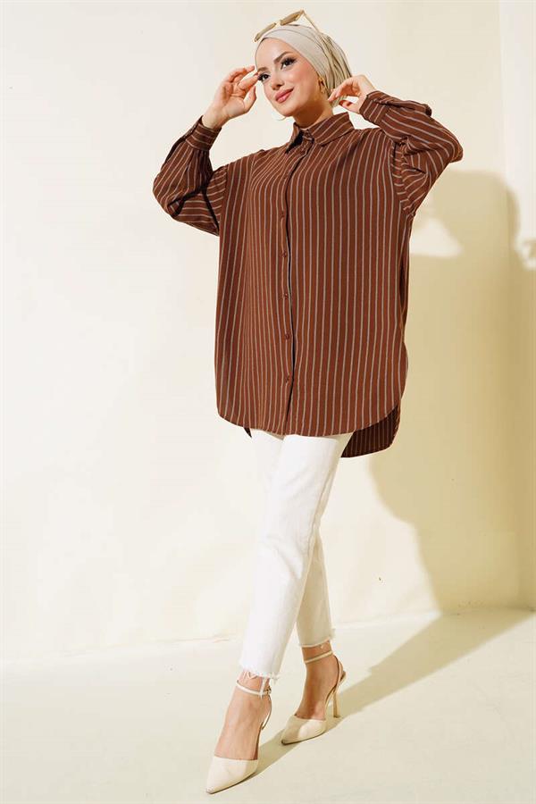 Vertical Striped Casual Shirt Brown