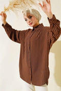 Vertical Striped Casual Shirt Brown